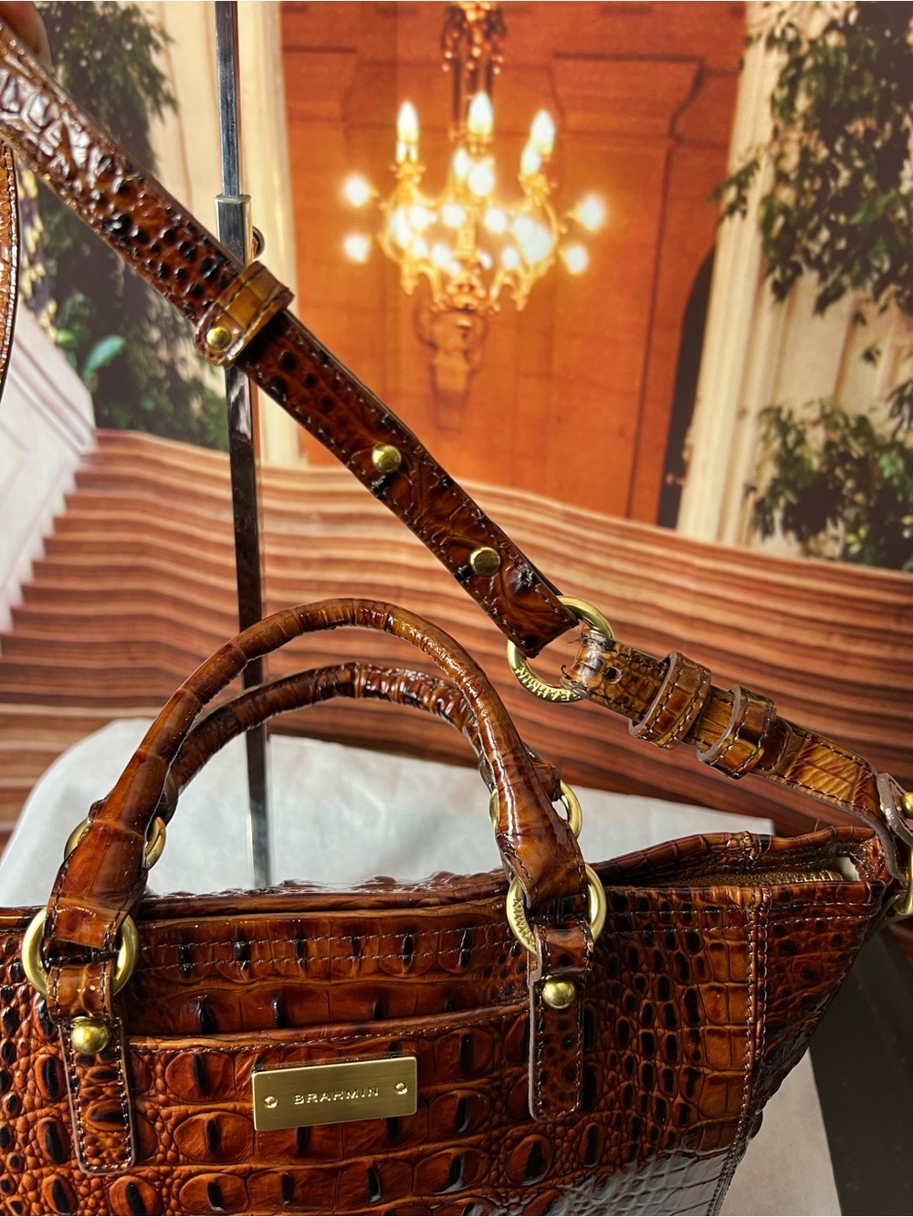 Brahmin Mini Asher Brown Pecan Croc-Embossed Leather Satchel with Strap ππΉ - Picture 7 of 17